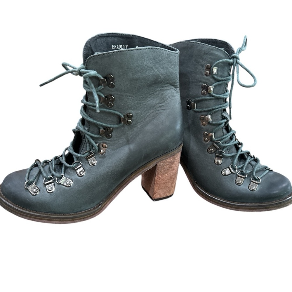 Jeffrey Campbell Ibiza Last Bradley Heeled Ankle Boot Dark Gray Green EUC Size 8